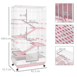 Six-Tier Cage for Small Animals with Wheels - Pink, PawHut,