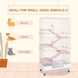 Six-Tier Cage for Small Animals with Wheels - Pink, PawHut,