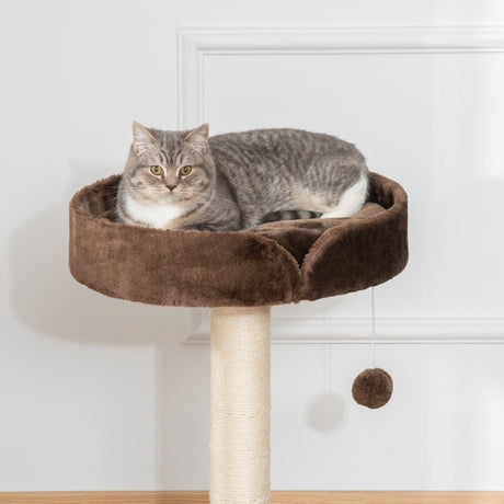 Small Cat Tree for Indoor Cats with Sisal Scratching Post Kitten Bed Cushion Ball Toy, Brown, 45x45x70 cm, PawHut,