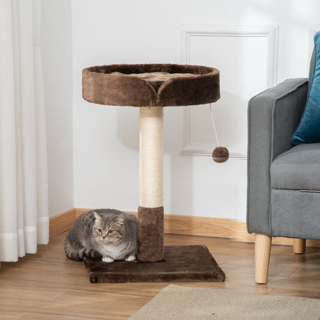 Small Cat Tree for Indoor Cats with Sisal Scratching Post Kitten Bed Cushion Ball Toy, Brown, 45x45x70 cm, PawHut,