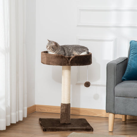 Small Cat Tree for Indoor Cats with Sisal Scratching Post Kitten Bed Cushion Ball Toy, Brown, 45x45x70 cm, PawHut,