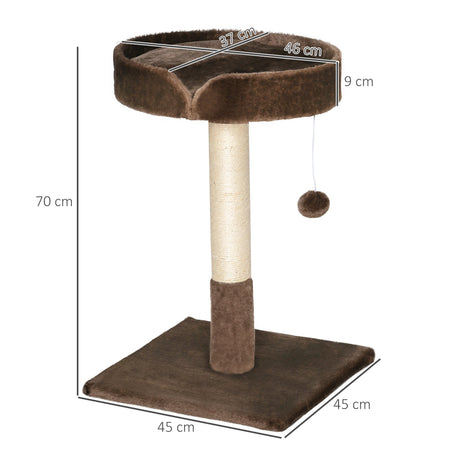 Small Cat Tree for Indoor Cats with Sisal Scratching Post Kitten Bed Cushion Ball Toy, Brown, 45x45x70 cm, PawHut,