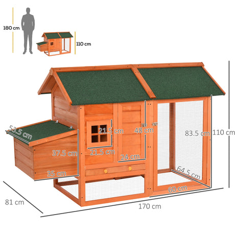 Small Outdoor Chicken Coop with Nesting Box & Run, 170cm, PawHut,