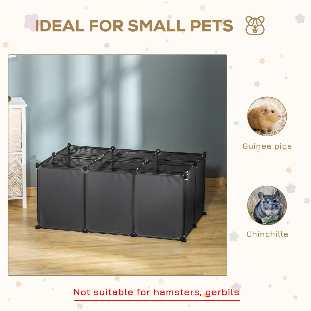 Small Pet Playpen with Door, Guinea Pigs Metal Mesh Cage with Mallet, PawHut, Transparent