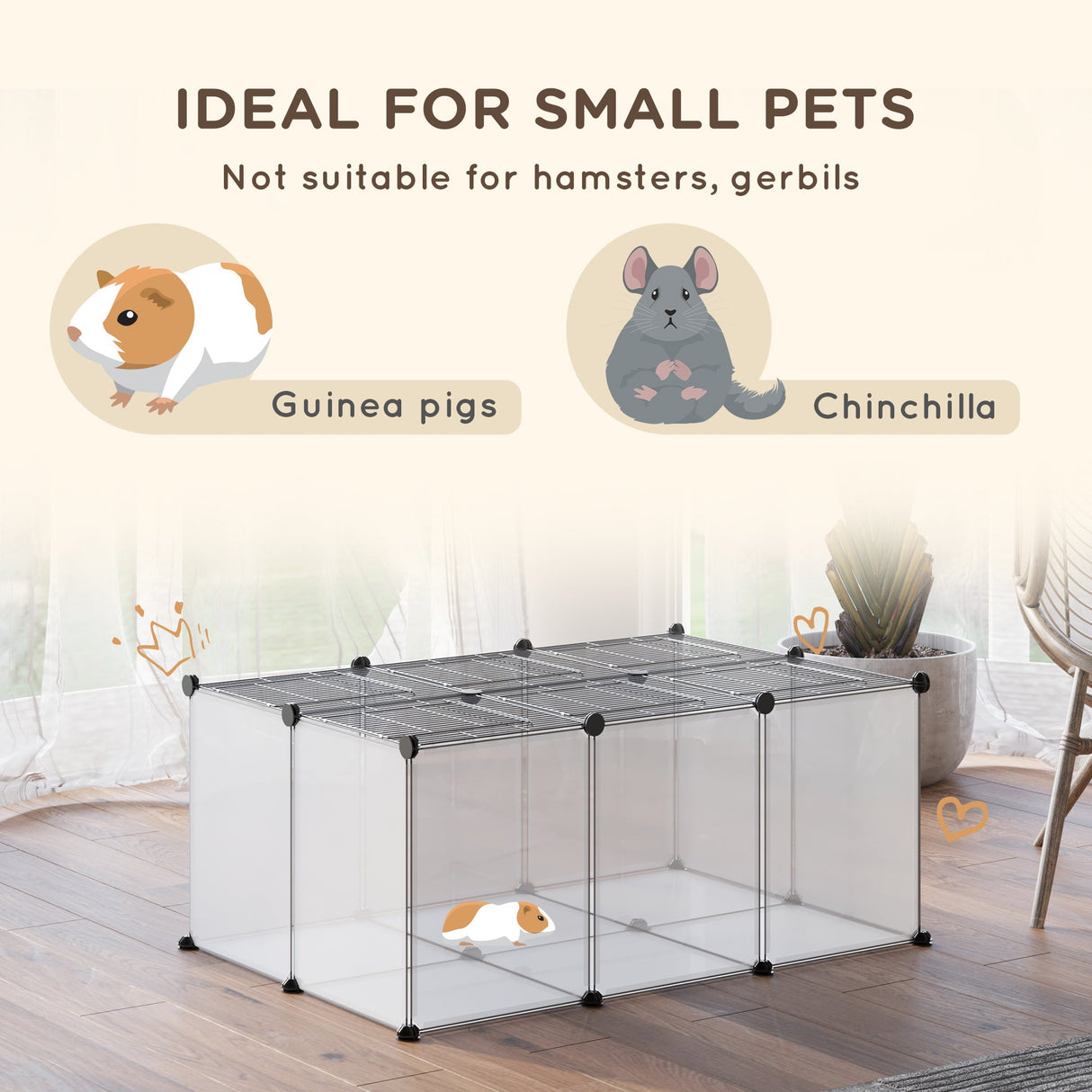 Small Pet Playpen with Door, Guinea Pigs Metal Mesh Cage with Mallet, PawHut, Transparent
