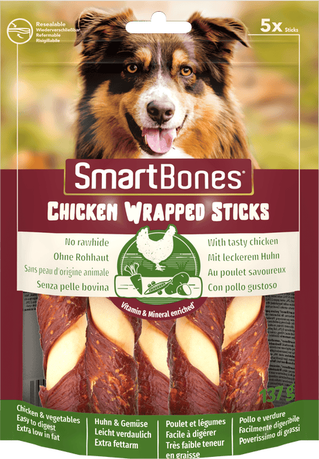 SmartBones Chicken Wrapped Sticks Medium Dog Treats 10 x 5 Pieces, SmartBones,
