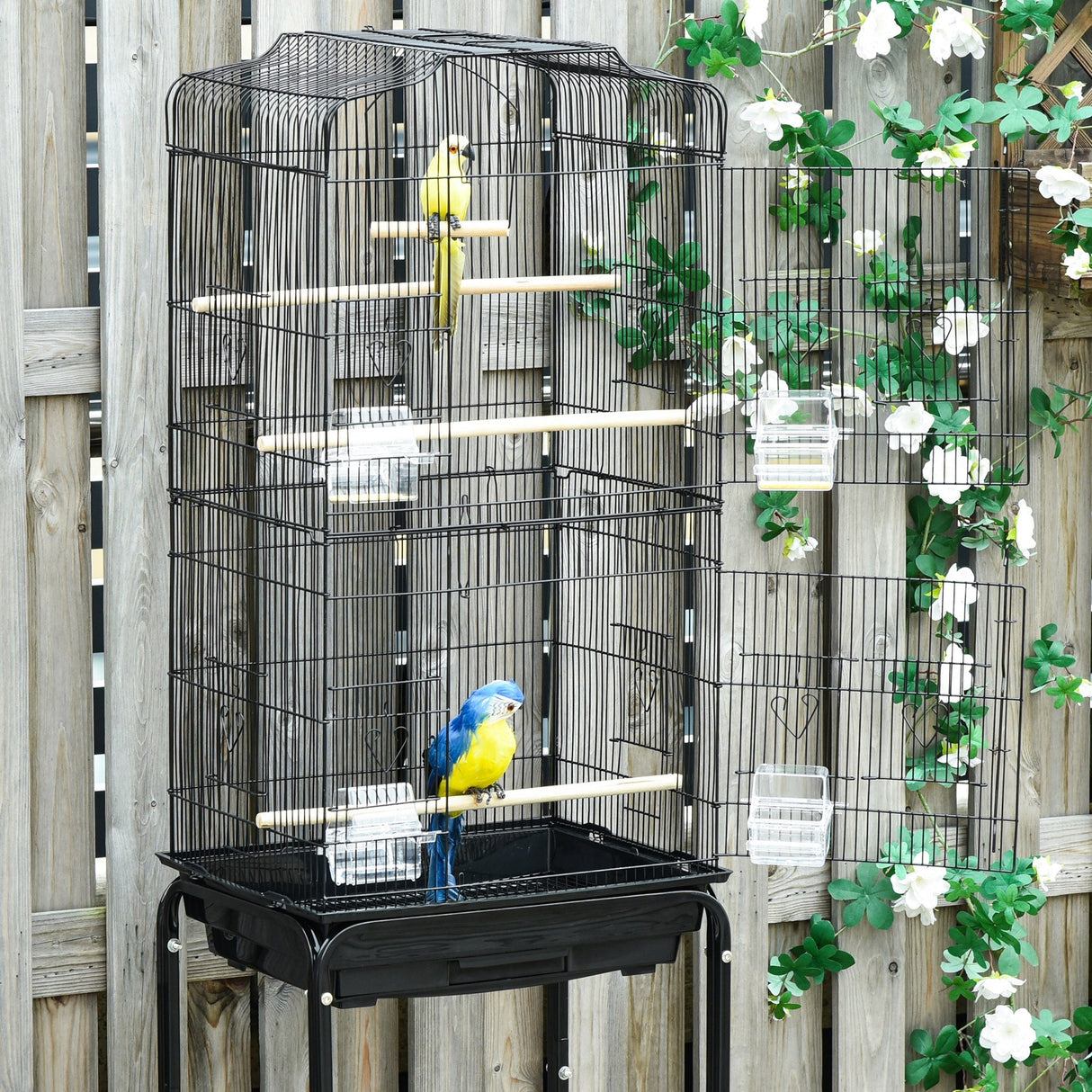 Spacious Bird Cage with Stand & Wheels for Small Birds, PawHut, Black