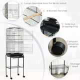 Spacious Bird Cage with Stand & Wheels for Small Birds, PawHut, Black