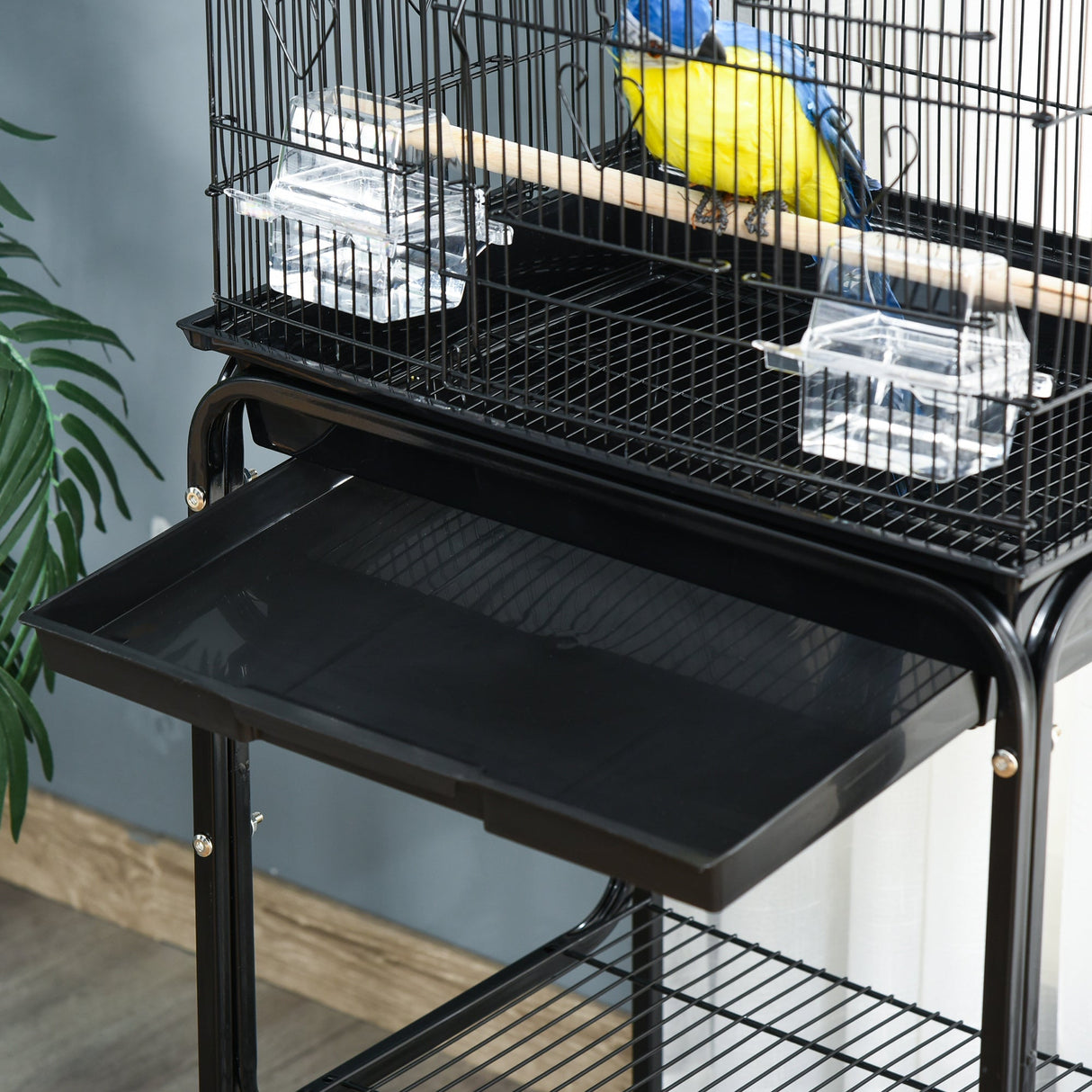 Spacious Bird Cage with Stand & Wheels for Small Birds, PawHut, Black