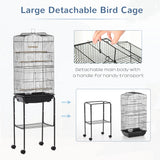 Spacious Bird Cage with Stand & Wheels for Small Birds, PawHut, Black