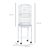 Spacious Bird Cage with Stand & Wheels for Small Birds, PawHut, White