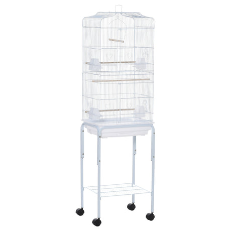 Spacious Bird Cage with Stand & Wheels for Small Birds, PawHut, White
