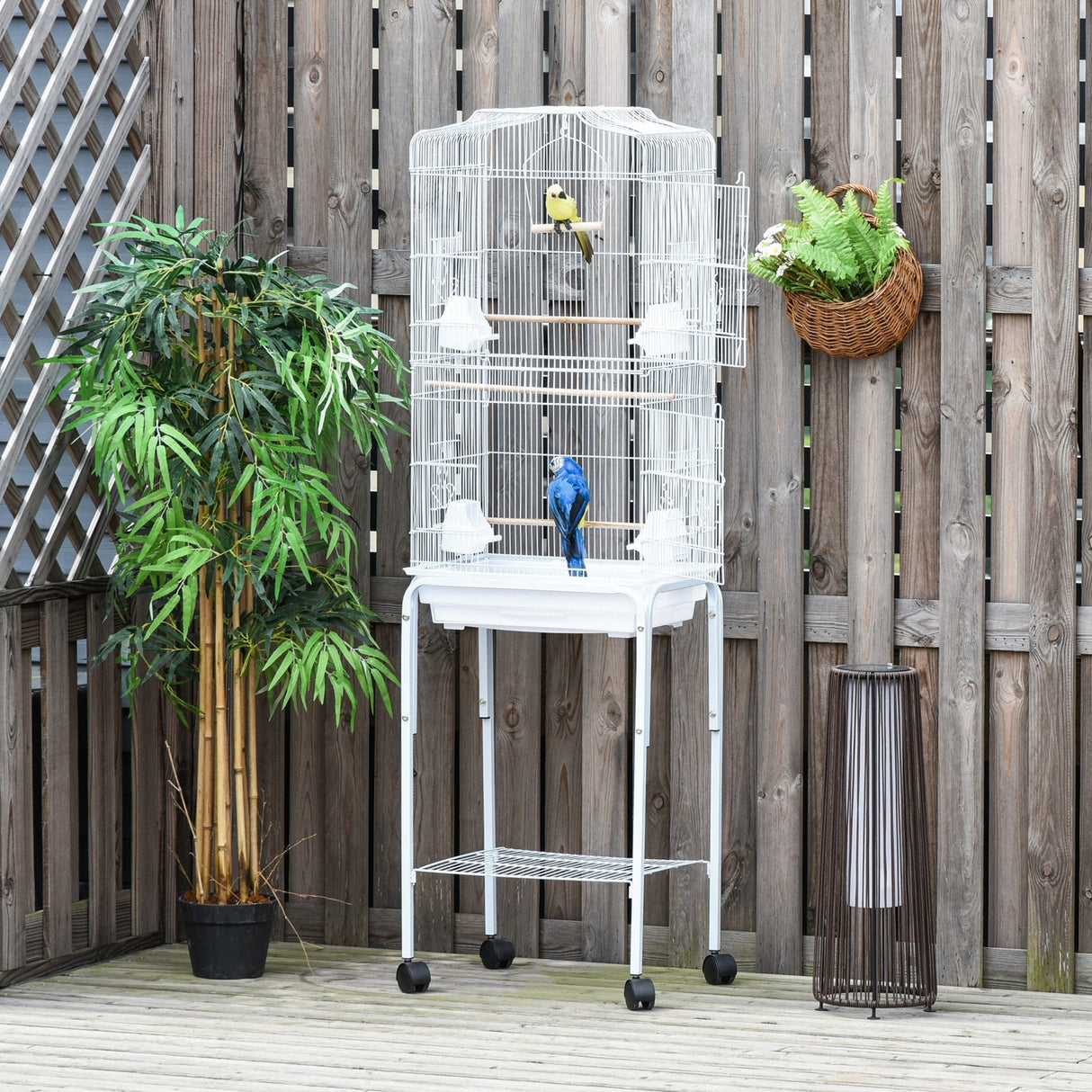 Spacious Bird Cage with Stand & Wheels for Small Birds, PawHut, White