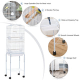 Spacious Bird Cage with Stand & Wheels for Small Birds, PawHut, White