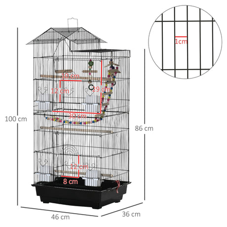 Spacious Bird Cage with Toys, Tray & Perches for Small Birds, PawHut,