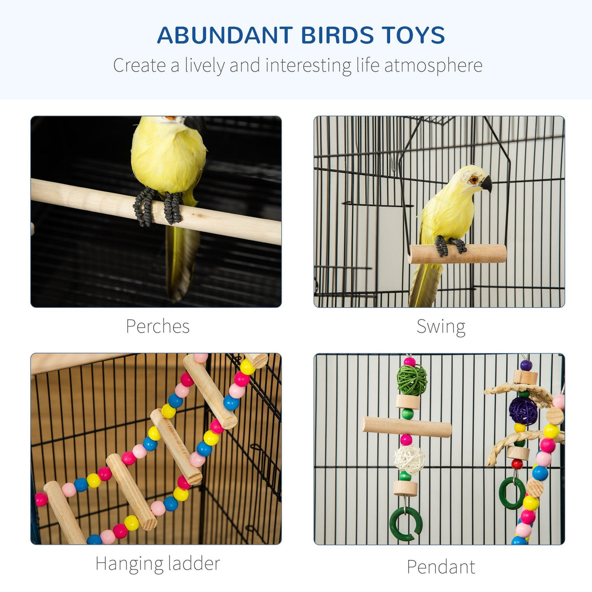 Spacious Bird Cage with Toys, Tray & Perches for Small Birds, PawHut,