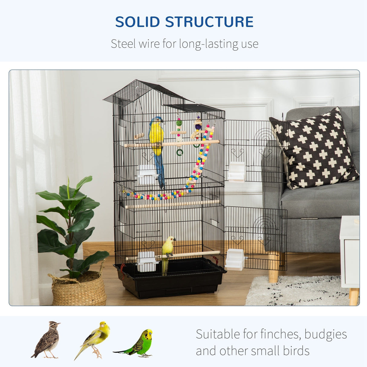 Spacious Bird Cage with Toys, Tray & Perches for Small Birds, PawHut,