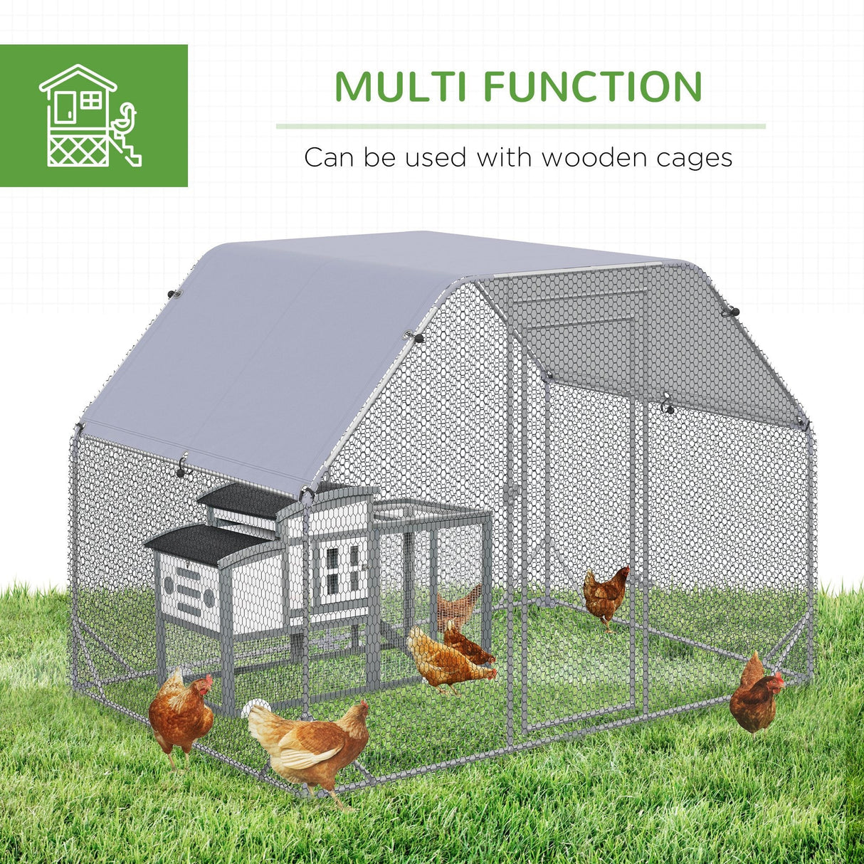 Spacious Chicken Run with Roof for 4-6 Birds - Walk In, PawHut,
