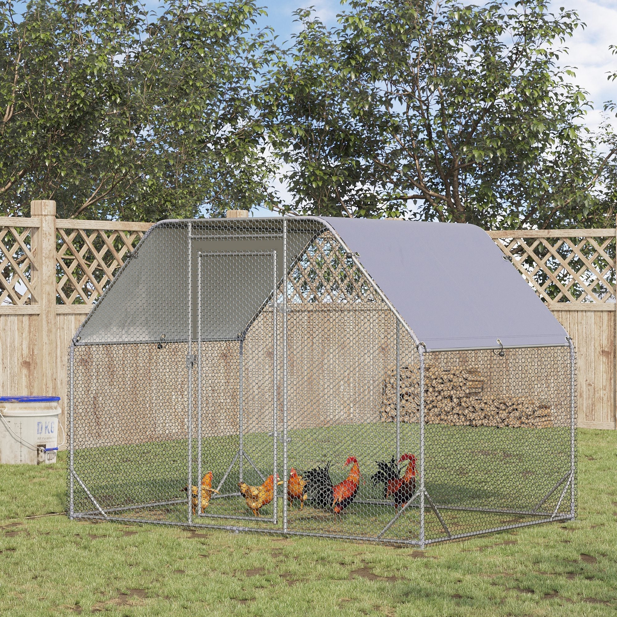 Spacious Chicken Run with Roof for 4-6 Birds - Walk In, PawHut,