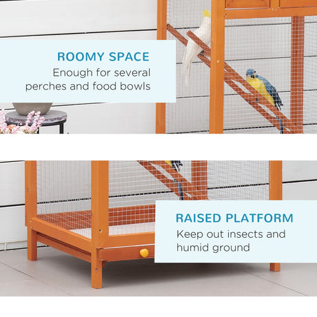 Spacious Outdoor Wooden Bird Aviary with Easy-Clean Tray, PawHut,