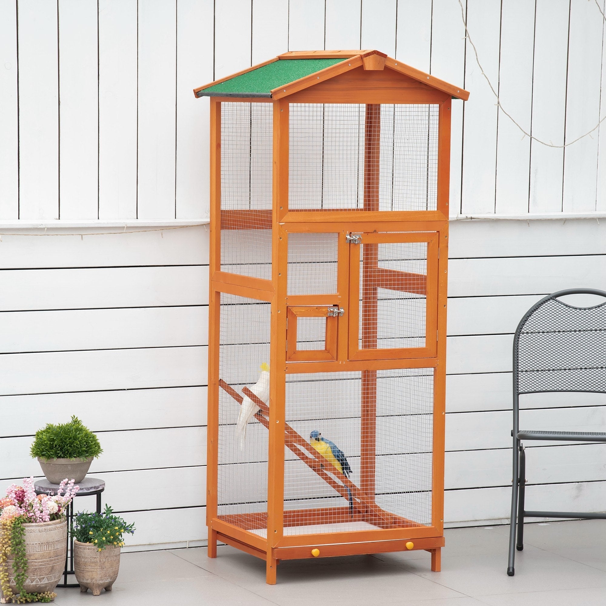 Spacious Outdoor Wooden Bird Aviary with Easy-Clean Tray, PawHut,