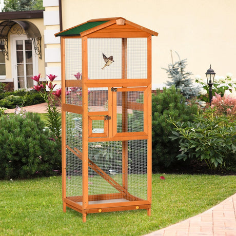 Spacious Outdoor Wooden Bird Aviary with Easy-Clean Tray, PawHut,