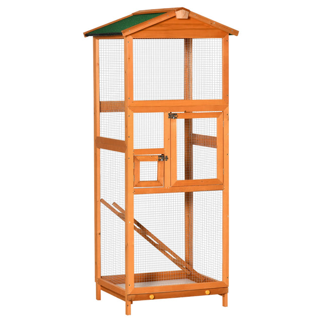 Spacious Outdoor Wooden Bird Aviary with Easy-Clean Tray, PawHut,