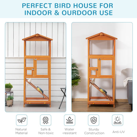 Spacious Outdoor Wooden Bird Aviary with Easy-Clean Tray, PawHut,