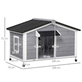 Spacious Outdoor Wooden Dog Kennel - Grey, 72x109x79cm, PawHut,