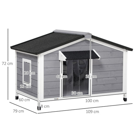 Spacious Outdoor Wooden Dog Kennel - Grey, 72x109x79cm, PawHut,