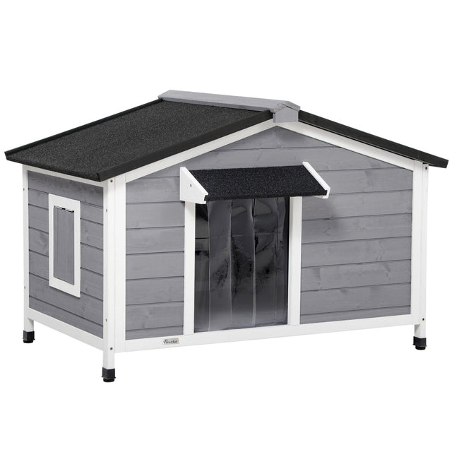 Spacious Outdoor Wooden Dog Kennel - Grey, 72x109x79cm, PawHut,