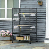 Spacious Rolling Bird Cage for Budgies, Finches and Canaries, PawHut, Dark Grey