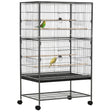 Spacious Rolling Bird Cage for Budgies, Finches and Canaries, PawHut, Dark Grey