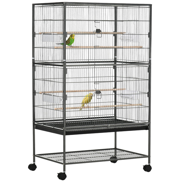 Spacious Rolling Bird Cage for Budgies, Finches and Canaries, PawHut, Dark Grey