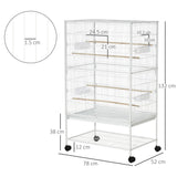 Spacious Rolling Bird Cage for Budgies, Finches and Canaries, PawHut, White