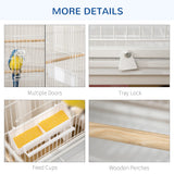 Spacious Rolling Bird Cage for Budgies, Finches and Canaries, PawHut, White