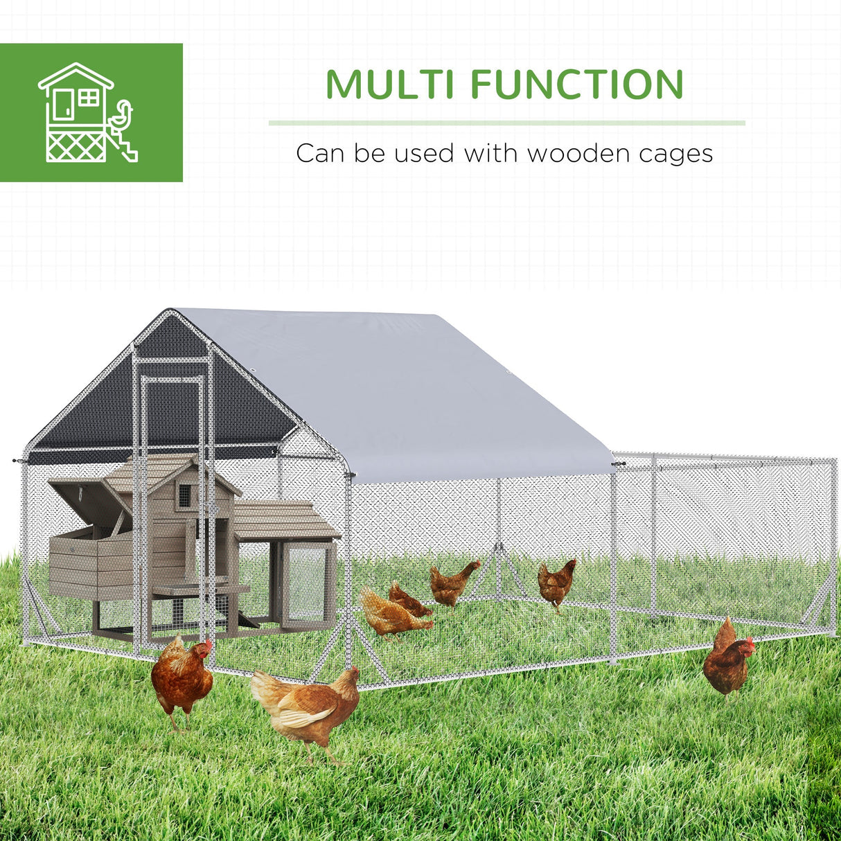 Spacious Walk-In Chicken Run with Protective Roof, PawHut,