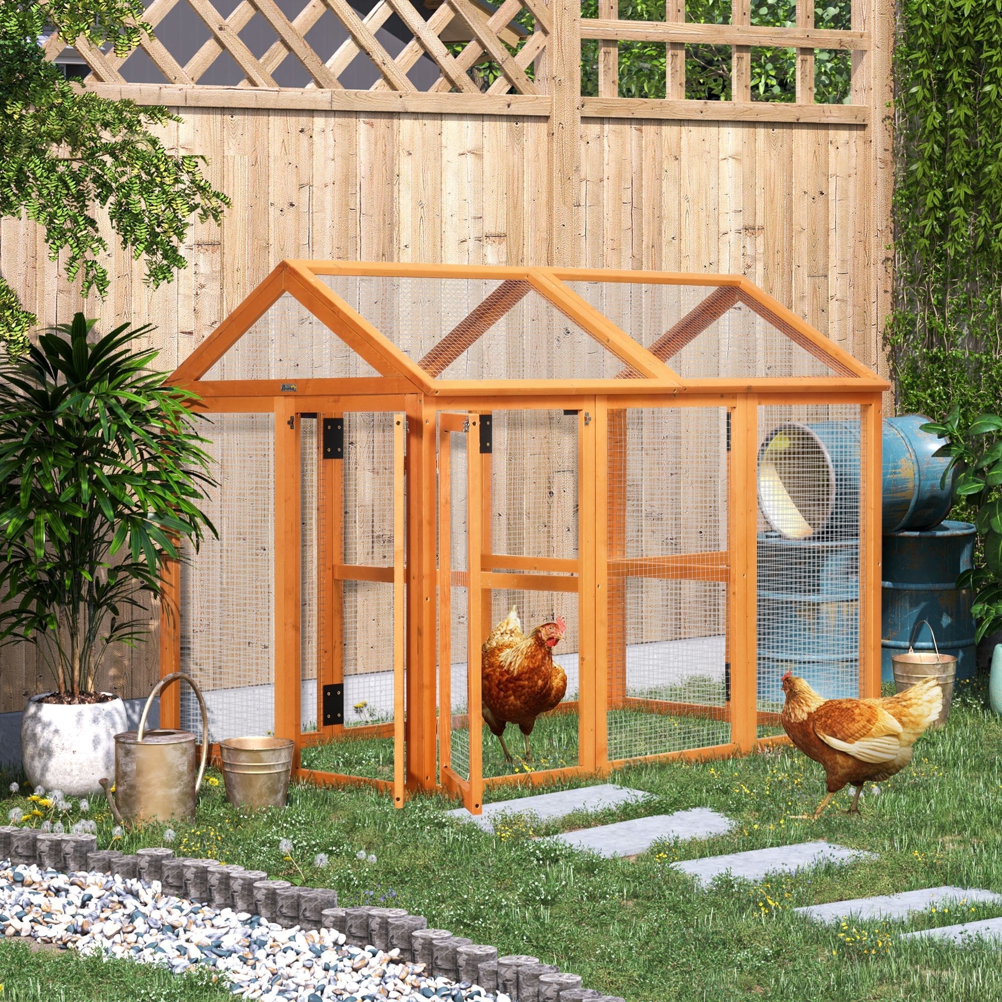 Spacious Wooden Chicken Run for 1-3 Birds with Lockable Doors, PawHut,