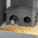 Spacious Wooden Hamster Hutch with Shelf and Huts, PawHut,