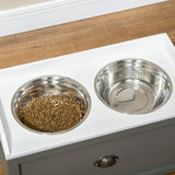 Stainless Steel Raised Dog Bowls with 21L Storage Drawer for Large Dogs, PawHut, Grey