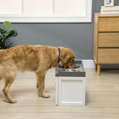 Stainless Steel Raised Dog Bowls with 21L Storage Drawer for Large Dogs, PawHut, White