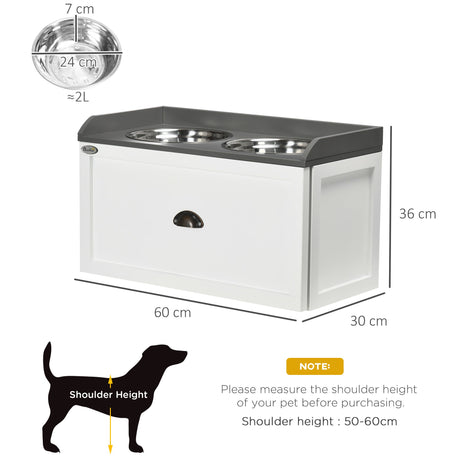 Stainless Steel Raised Dog Bowls with 21L Storage Drawer for Large Dogs, PawHut, White