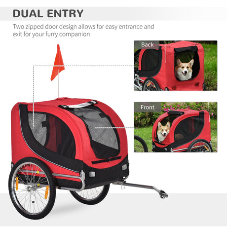 Steel Dog Bike Trailer Pet Cart Carrier for Bicycle Kit Water Resistant with Hitch Coupler Travel, PawHut, Red