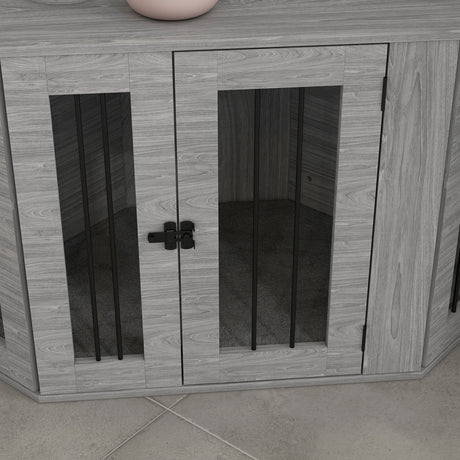 Stylish Corner Dog Crate Furniture with Cushion - Grey, PawHut,