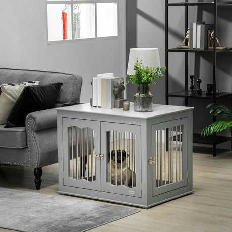 Stylish Dog Crate & End Table Combo for Medium Dogs - Grey, PawHut,