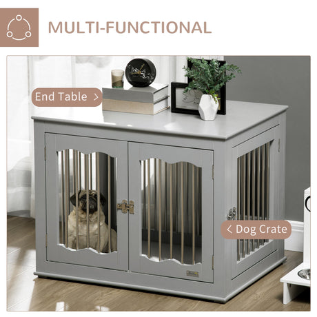 Stylish Dog Crate & End Table Combo for Medium Dogs - Grey, PawHut,