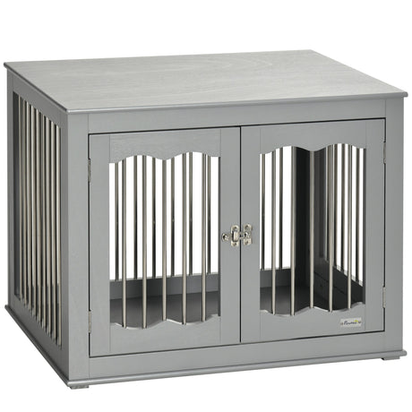 Stylish Dog Crate & End Table Combo for Medium Dogs - Grey, PawHut,