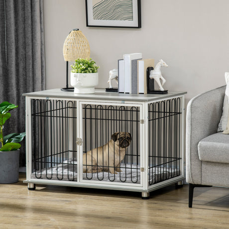 Stylish Dog Crate End Table with Cushion for Small/Medium Dogs, PawHut,