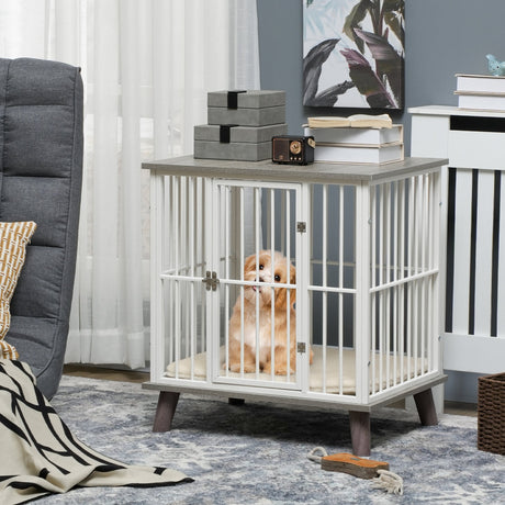 Stylish Dog Crate Furniture with End Table for Small Dogs, PawHut, 64.5 x 48 x 70.5 cm