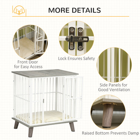 Stylish Dog Crate Furniture with End Table for Small Dogs, PawHut, 64.5 x 48 x 70.5 cm